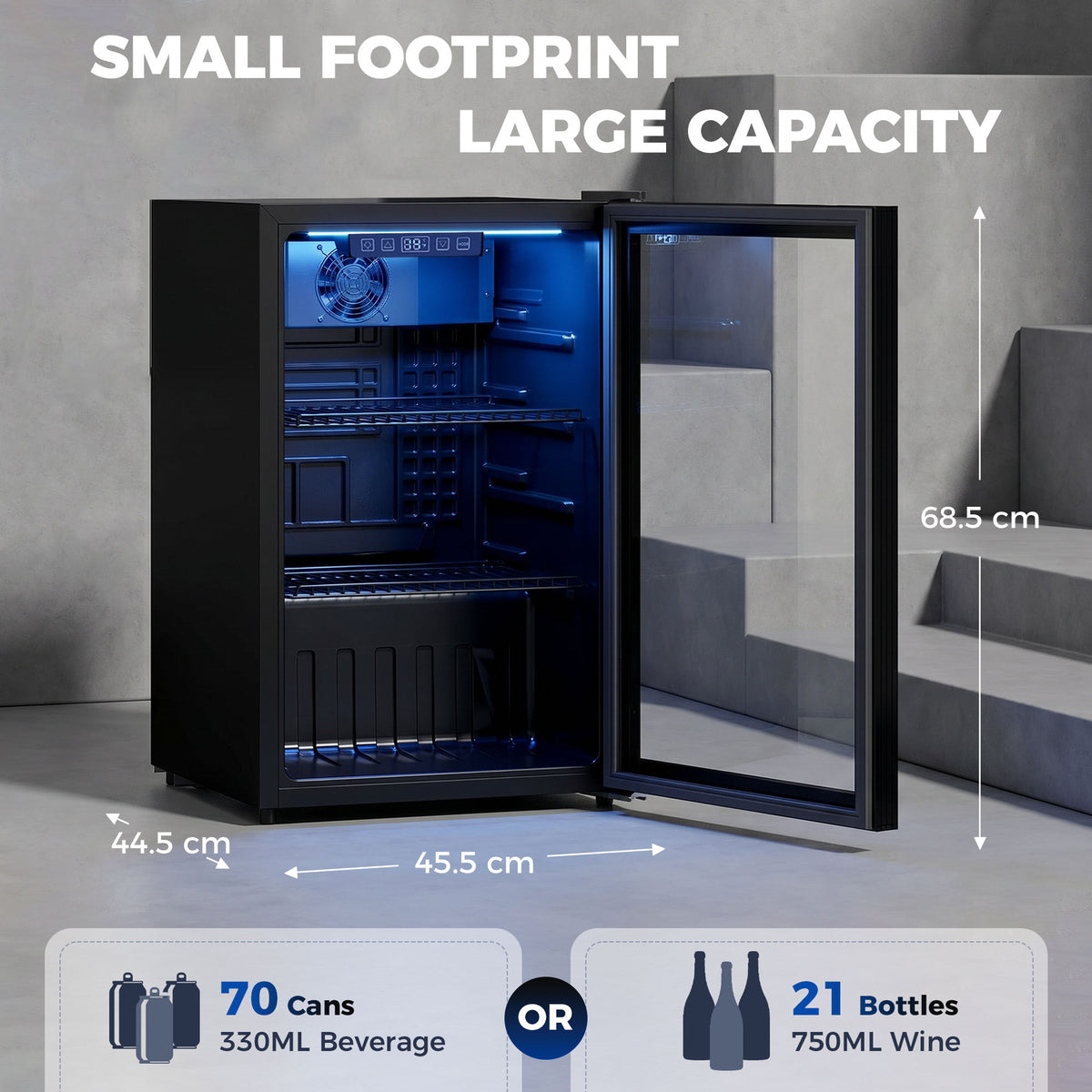 HOMCOM 70L Drinks Fridge, 70 Can Under Counter Freestanding Beer Fridge with LED Light