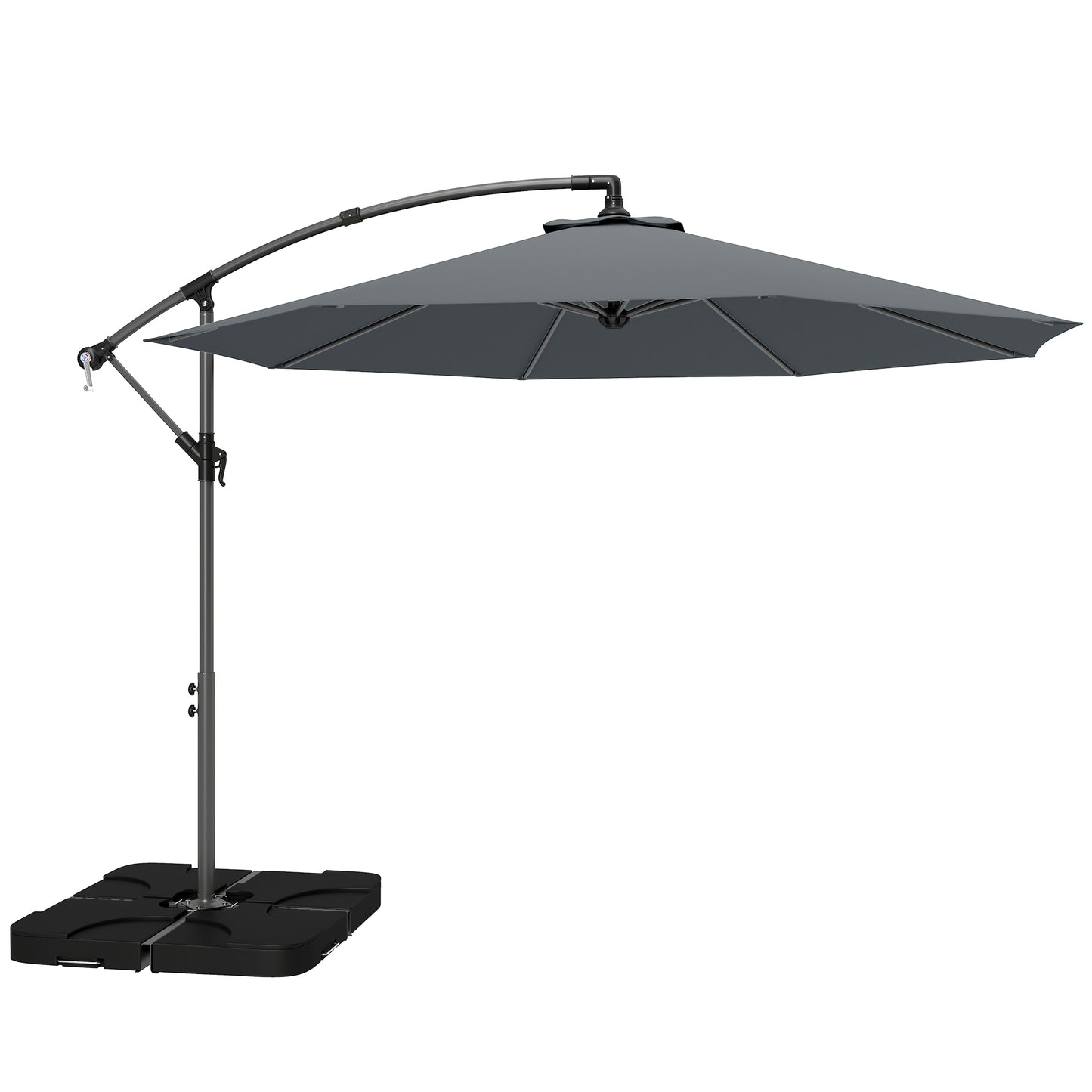 Photo of Outsunny 3m Overhanging Parasol, with Base, Weights and Cover - Dark Grey in Grey colour on a white background