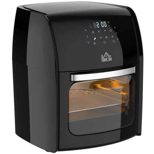 Photo of HOMCOM 12L 8 in 1 Digital Air Fryer Oven with Roast, Bake, Dehydrate, 8 Preset Modes, Rapid Air Circulation, Timer, Inner Light, Memory Function, 1800W, Dish Wash Accessory, Black in Black colour on a white background