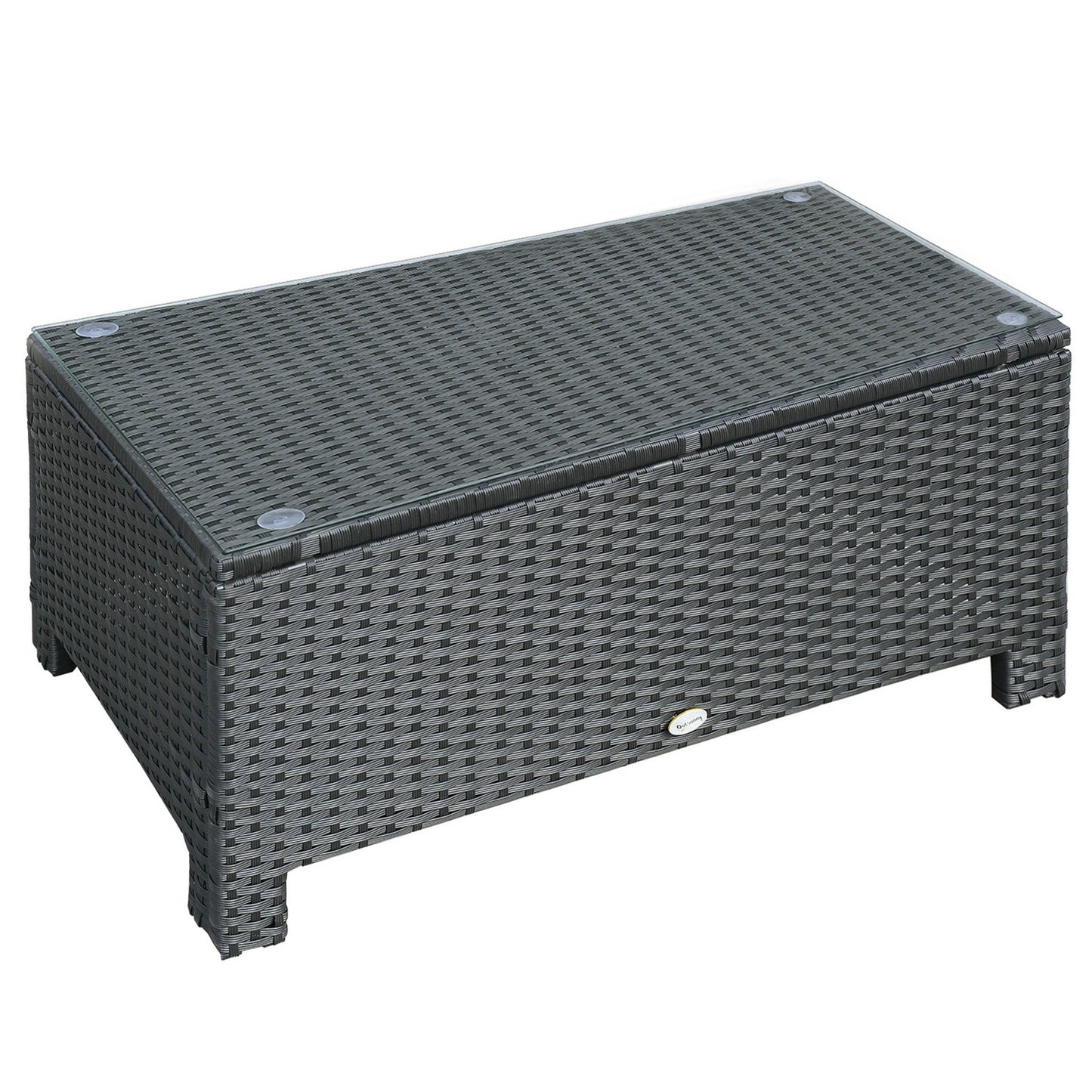 Photo of Outsunny PE Rattan Coffee Table, Rectangular Outdoor Coffee Table with Tempered Glass Top, 70 KG Capacity for Garden, Balcony, Terrace, Patio, Black in Black colour on a white background