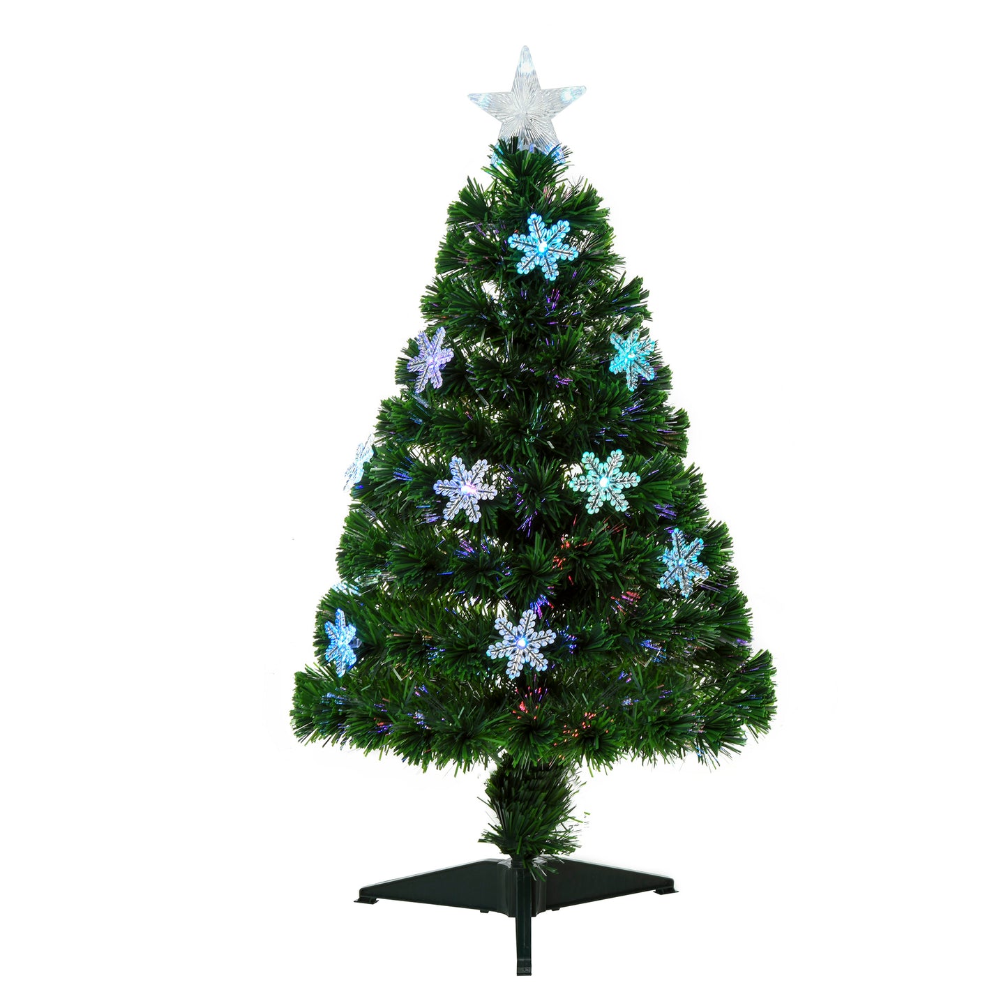 Photo of HOMCOM 3FT Green Fibre Optic Artificial Christmas Tree Xmas Colourful LED Scattered Tree with Snowflakes Ornaments Fireproofing in Fireproofing colour on a white background