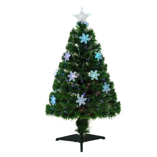 Photo of HOMCOM 3FT Green Fibre Optic Artificial Christmas Tree Xmas Colourful LED Scattered Tree with Snowflakes Ornaments Fireproofing in Fireproofing colour on a white background