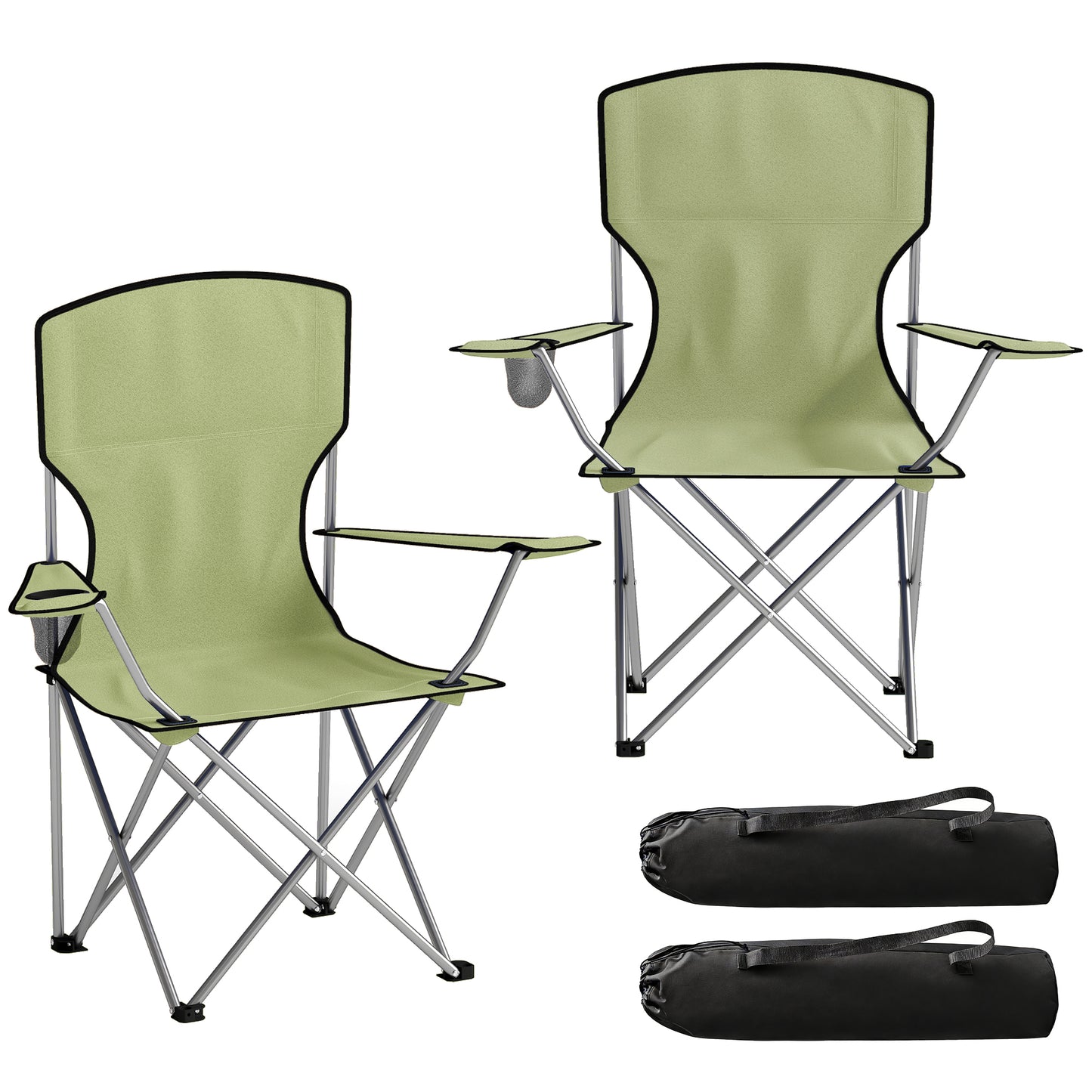Photo of Outsunny Camping Chair Set of 2 Portable Folding Outdoor Camp Chair with Cup Holders and Carry Bag Green in Green colour on a white background