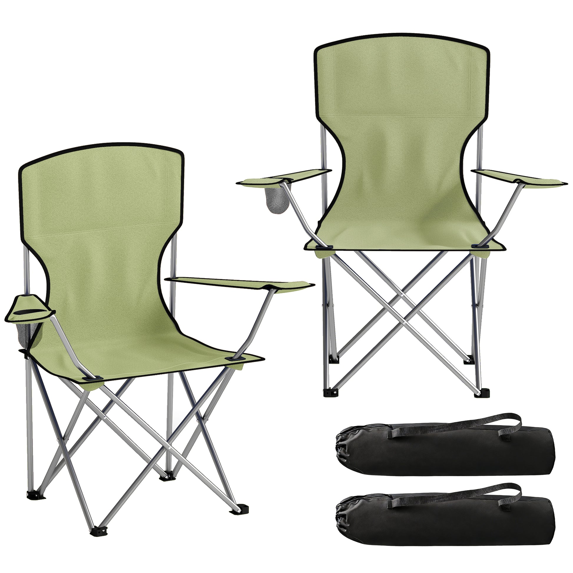 Photo of Outsunny Camping Chair Set of 2 Portable Folding Outdoor Camp Chair with Cup Holders and Carry Bag Green in Green colour on a white background