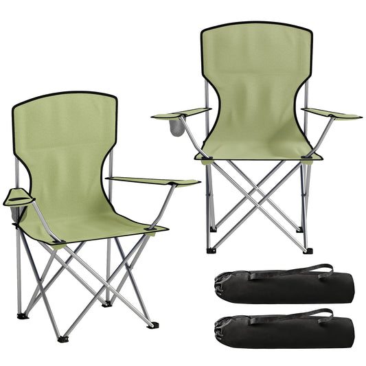 Photo of Outsunny Camping Chair Set of 2 Portable Folding Outdoor Camp Chair with Cup Holders and Carry Bag Green in Green colour on a white background