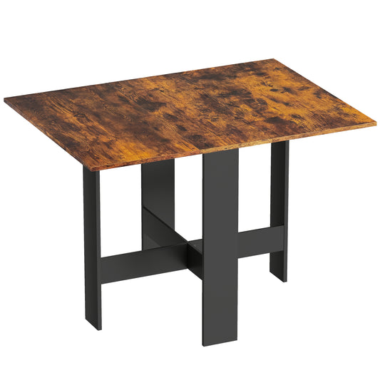 Photo of HOMCOM Folding Dining Table, Space-Saving Drop Leaf Kitchen Table for 4-6 People Rustic Brown in Brown colour on a white background