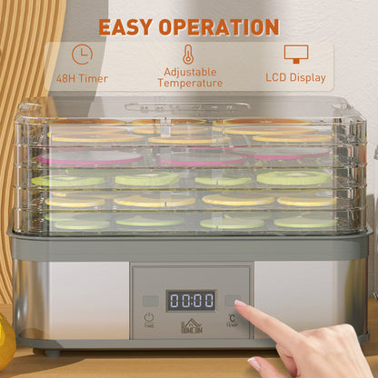 HOMCOM food dehydrator with clear trays, LCD controls and adjustable temperature buttons