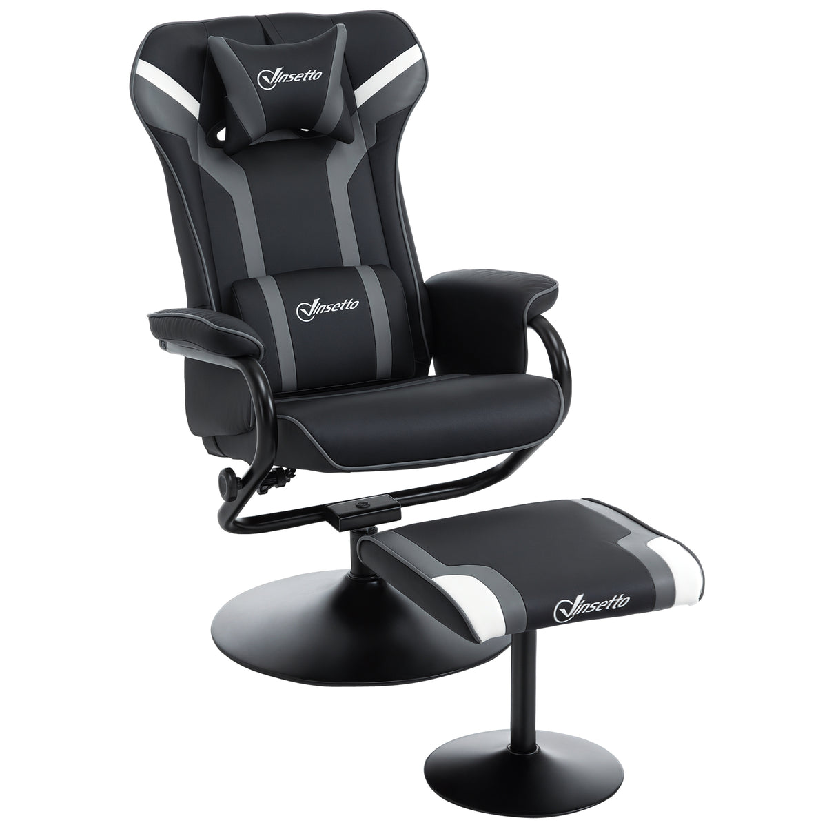Vinsetto reclining chair and footstool set in dark gray and black, with headrest and lumbar cushion