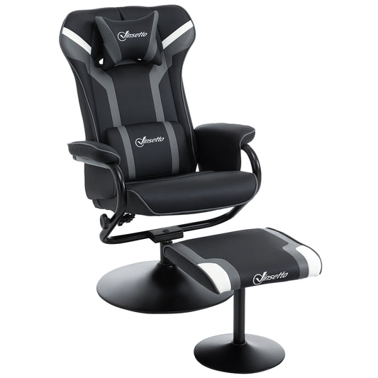 Photo of Vinsetto Reclining Chair and Stool Set, Recliner Chair with Headrest, Gaming Chair with Lumbar Support, Pedestal Base for Home Office, Grey in Grey colour on a white background