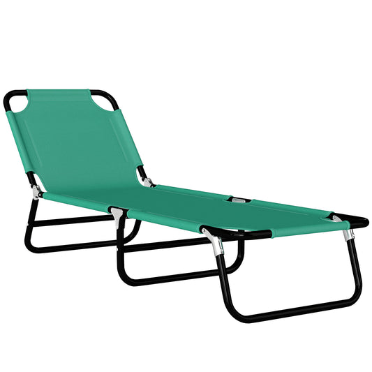 Photo of Outsunny Foldable Sun Lounger with 5-Position Adjustable Backrest, Outdoor Portable Recliner Chaise Lounge Chair, Green in Green colour on a white background