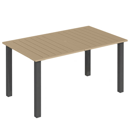 Outsunny rectangular garden dining table with brown slatted metal top and dark steel legs