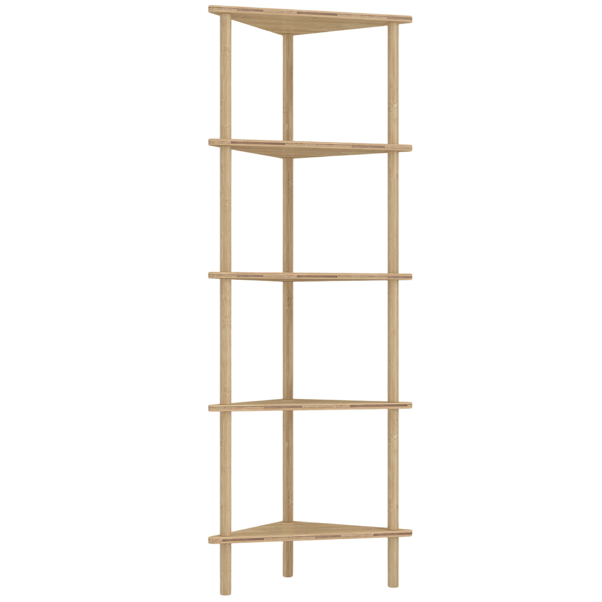 Photo of HOMCOM Bamboo Storage Shelf, 5-tier Corner Shelf, Freestanding Shelving Unit for Living Room, Home Office, Natural Wood Finish in Finish colour on a white background