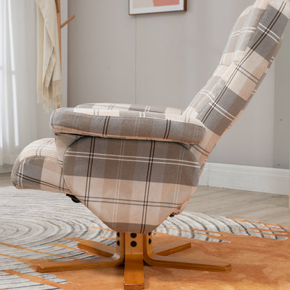 HOMCOM plaid recliner in side view with a wooden swivel base