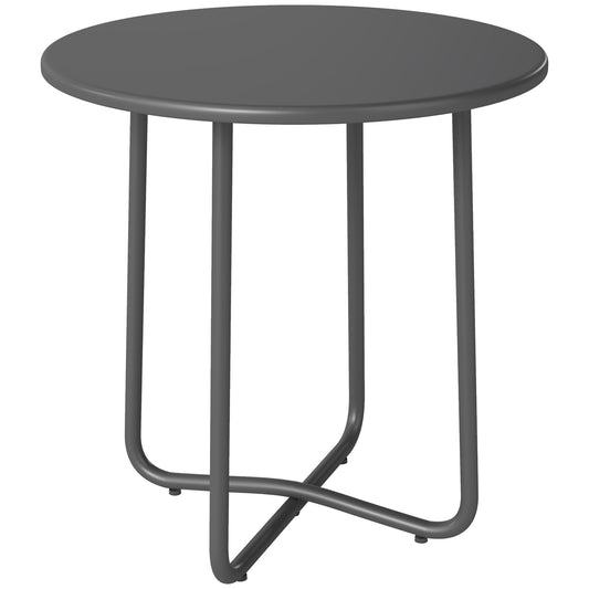 Photo of Outsunny 48 cm Round Garden Side Table, Small Metal Outdoor Garden Table with Rolled Edge, Dark Grey in Grey colour on a white background