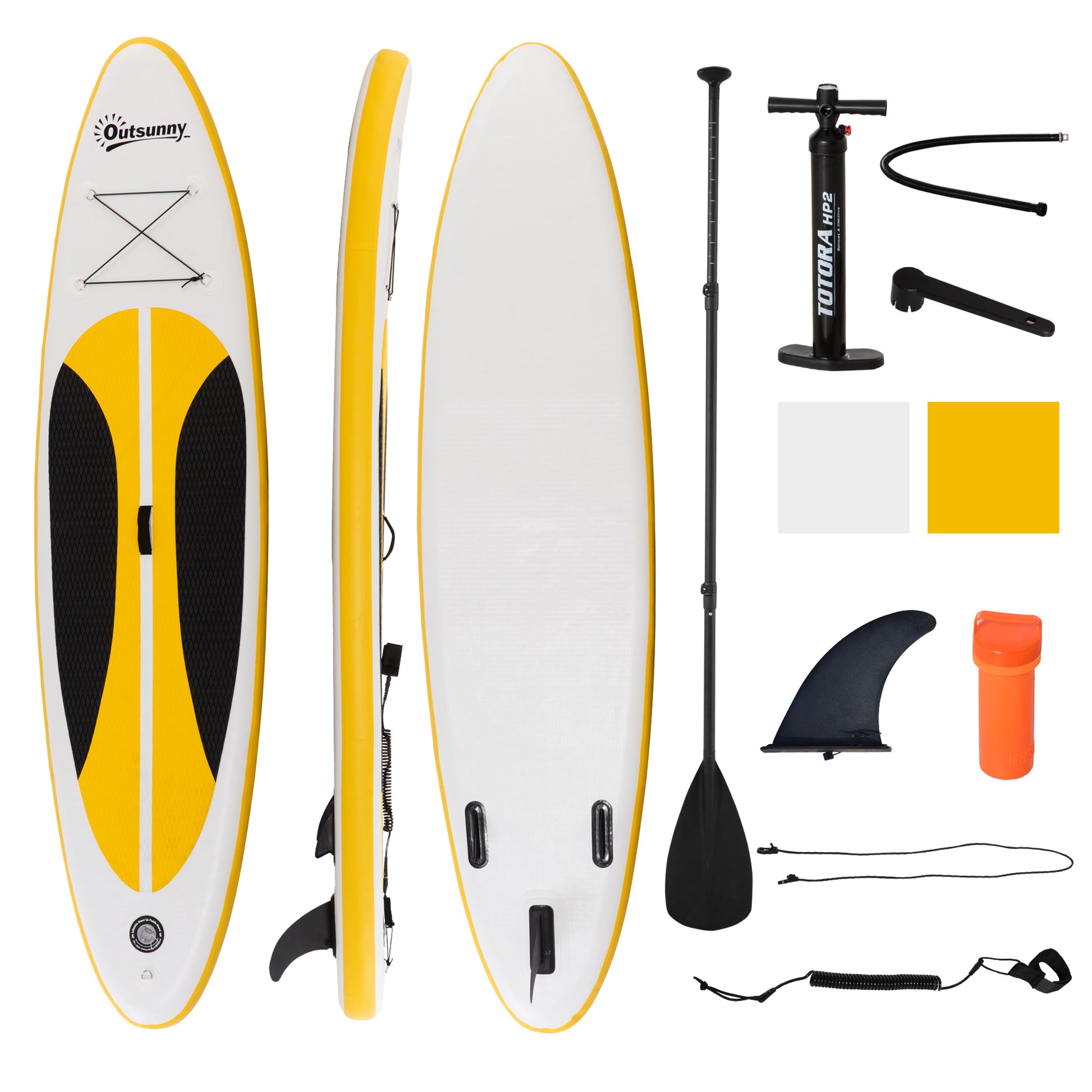 Photo of Outsunny 10' x 30" x 6" Inflatable Stand Up Paddle Board, Non-Slip & Ultra-Light Deck with ISUP Accessories, Adj Paddle, Backpack Bag, and Three Bottom Fins, for Youth Adults Beginner, White in White colour on a white background