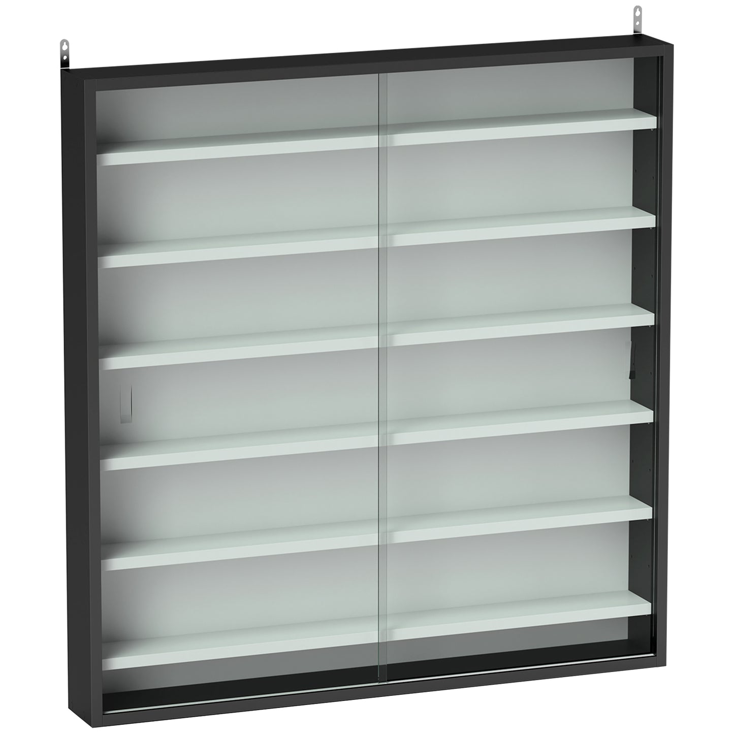 Photo of HOMCOM Six Shelf Display Cabinet, with Glass Doors - Black and White in White colour on a white background