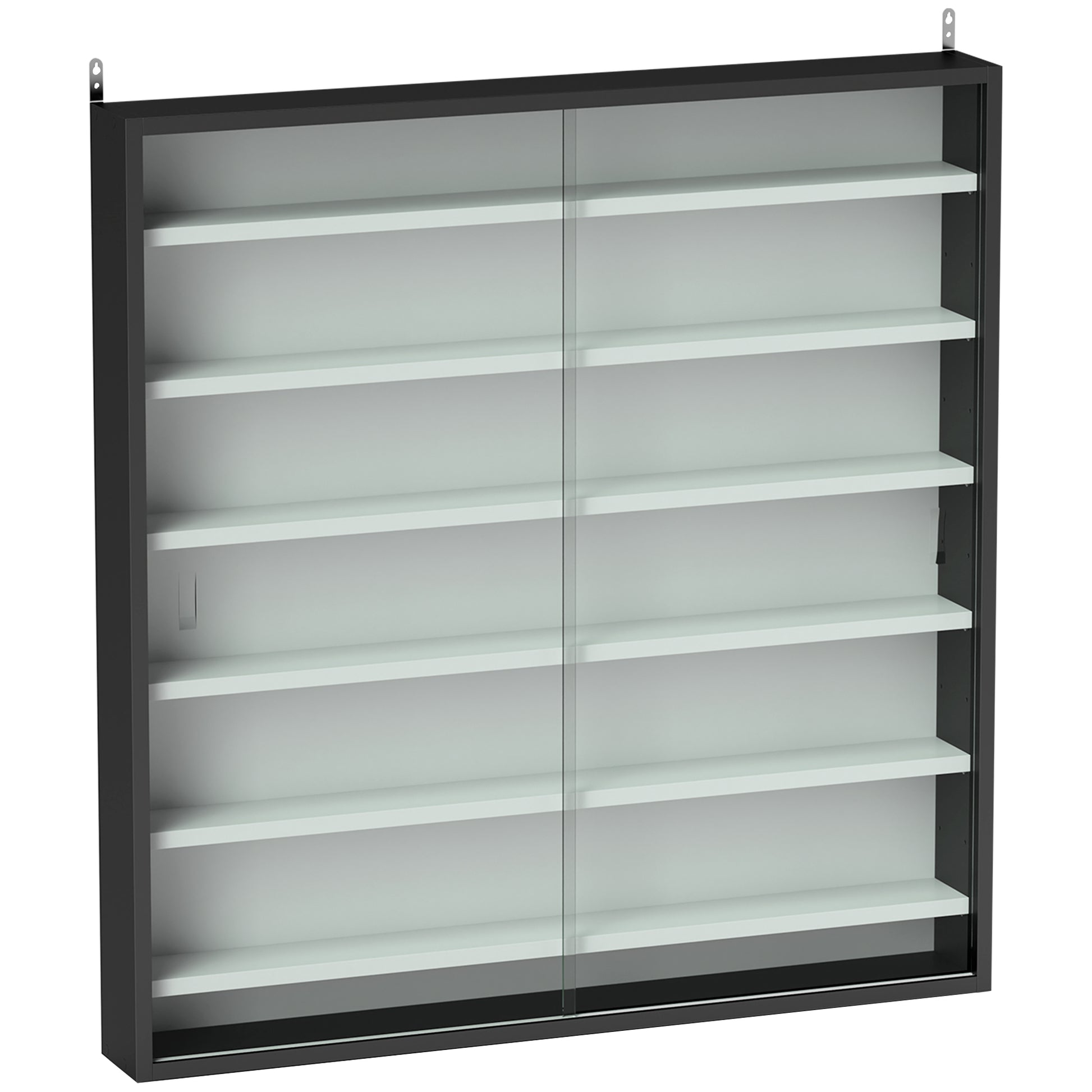 Photo of HOMCOM Six Shelf Display Cabinet, with Glass Doors - Black and White in White colour on a white background