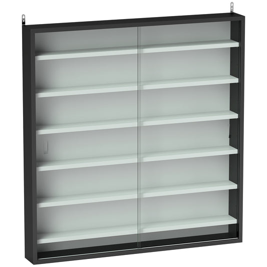 Photo of HOMCOM Six Shelf Display Cabinet, with Glass Doors - Black and White in White colour on a white background