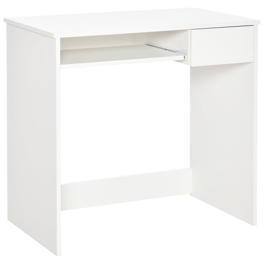 Photo of HOMCOM 80cm Compact Computer Desk with Keyboard Tray, Home Office Desk with Drawer for Bedroom Study, White in White colour on a white background