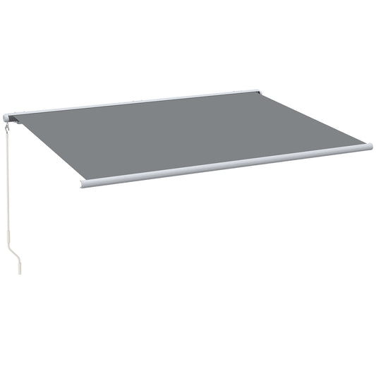 Photo of Outsunny 4x3m Full Cassette Electric/Manual Retractable Awning with Remote Controller, Sun Canopies for Patio Door Window with Remote Controller, Grey in Grey colour on a white background