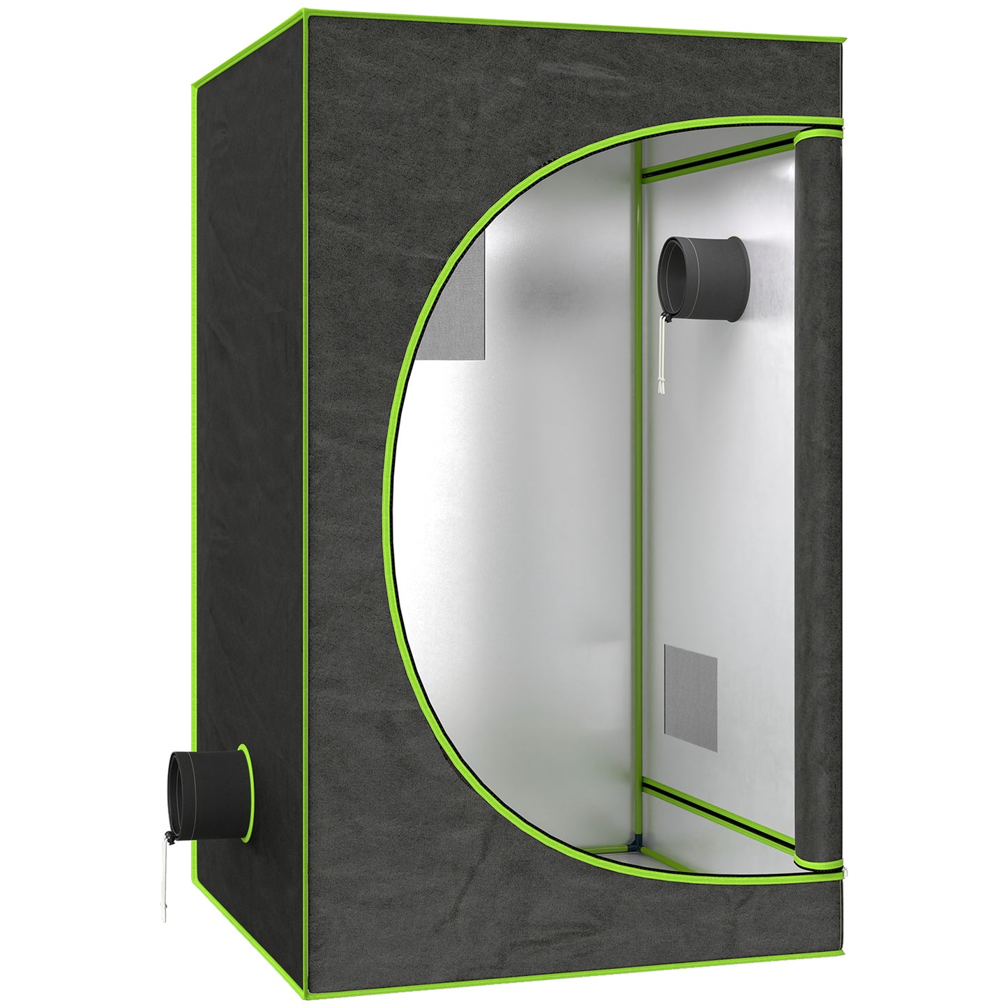 Photo of Outsunny Grow Tent 120 x 120 x 200 cm, Reflective Mylar Hydroponic Growing Tent with 600D Oxford Fabric, Observation Window, Vent, Zipper Door for Indoor Plant Growing, Black in Black colour on a white background