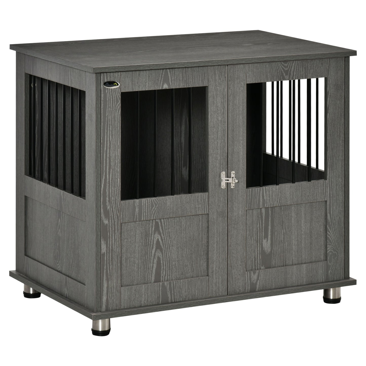 Photo of PawHut Dog Crate Table for Medium and Large Dogs with Magnetic Door for Indoor Use, 85 x 55 x 75 cm, Grey in Grey colour on a white background