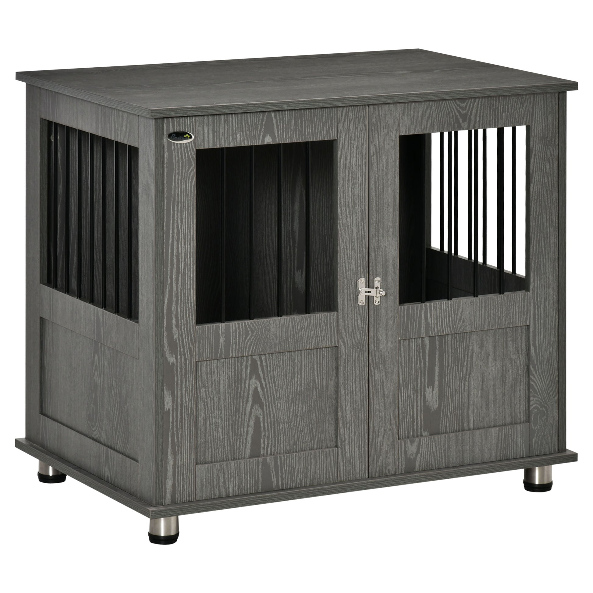 Photo of PawHut Dog Crate Table for Medium and Large Dogs with Magnetic Door for Indoor Use, 85 x 55 x 75 cm, Grey in Grey colour on a white background