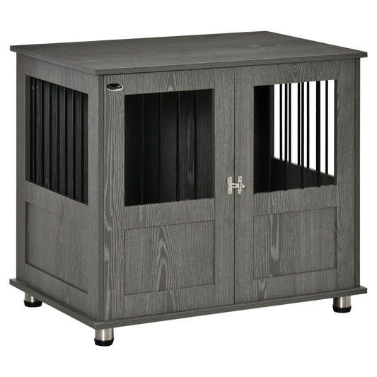 Photo of PawHut Dog Crate Table for Medium and Large Dogs with Magnetic Door for Indoor Use, 85 x 55 x 75 cm, Grey in Grey colour on a white background