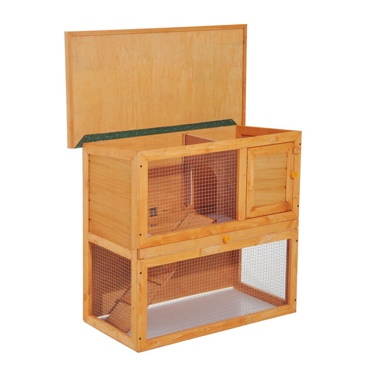 Photo of Pawhut Wooden 90cm 2 Tiers Guinea Pigs Hutches in Hutches colour on a white background