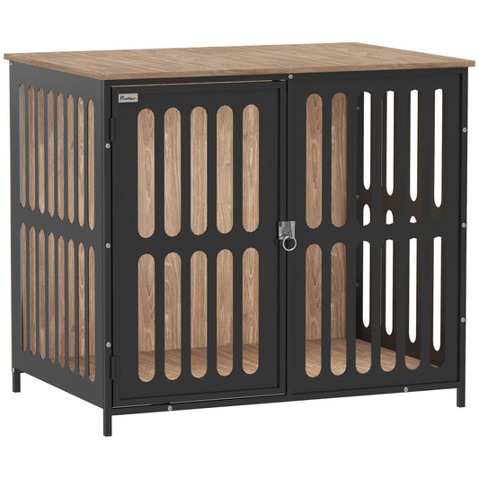 Photo of PawHut Dog Crate Furniture with Anti-Chew Resistant Mesh, Anti-Escape Single Door, for Medium Dogs, 80 x 55 x 72 cm in cm colour on a white background