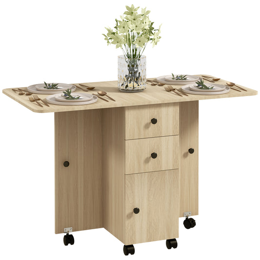 Photo of HOMCOM Six-Person Drop Leaf Dining Table, with Storage - Wood-Effect in Wood-Effect colour on a white background