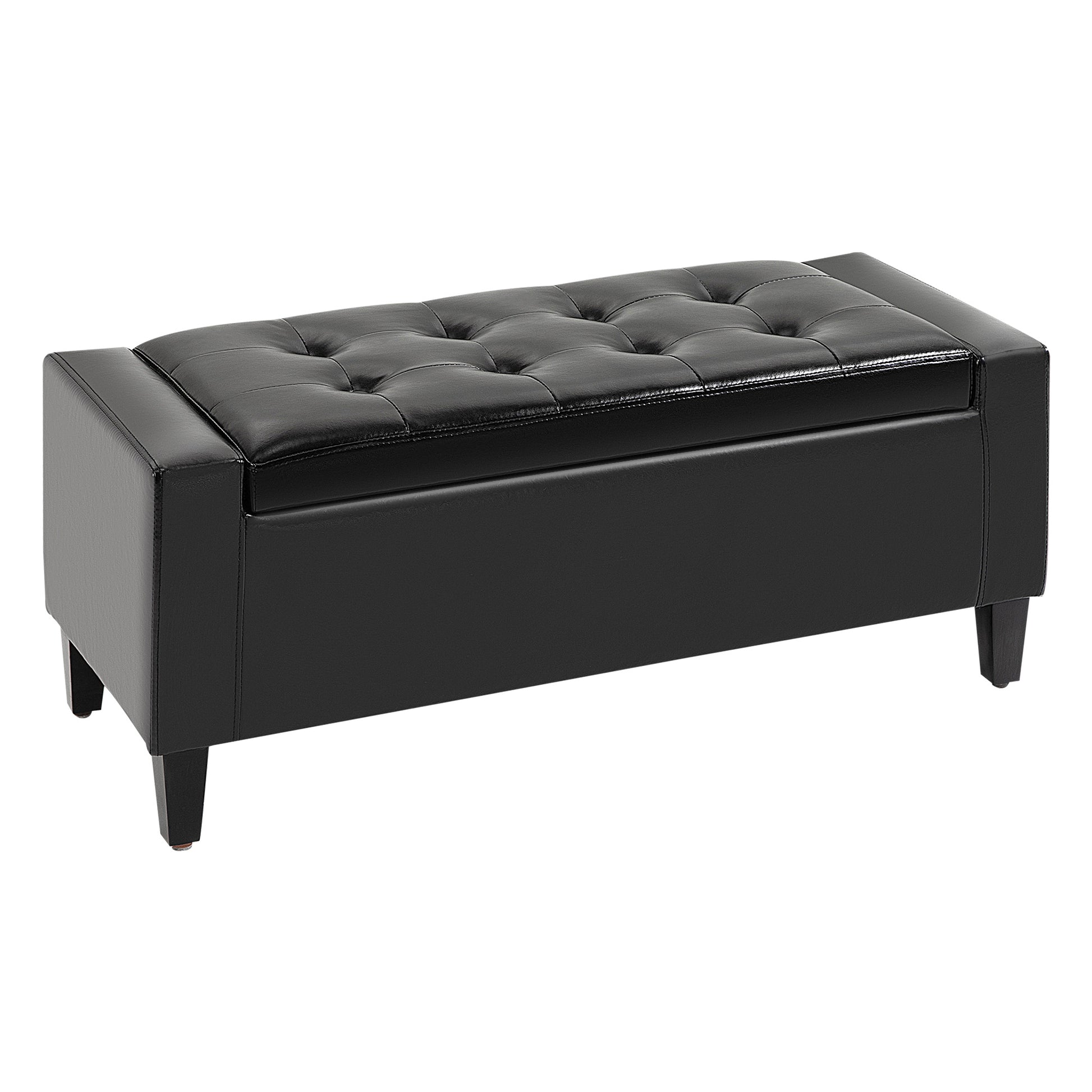 Photo of HOMCOM PU Leather Storage Ottoman Bench Storage Chest Tufted Ottoman Cube w/ Flipping Top 92L x 40W x 40H cm Black in Black colour on a white background
