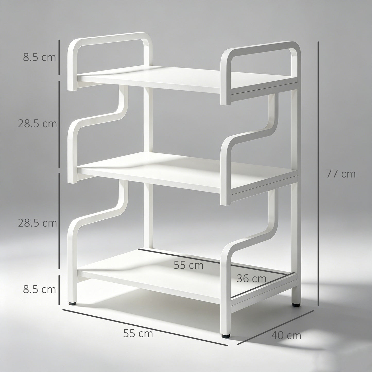 HOMCOM 3-Tier Printer Stand with Storage Shelves, Printer Table, 55 x 40 x 77cm Printer Shelf for Home Office, Study, White