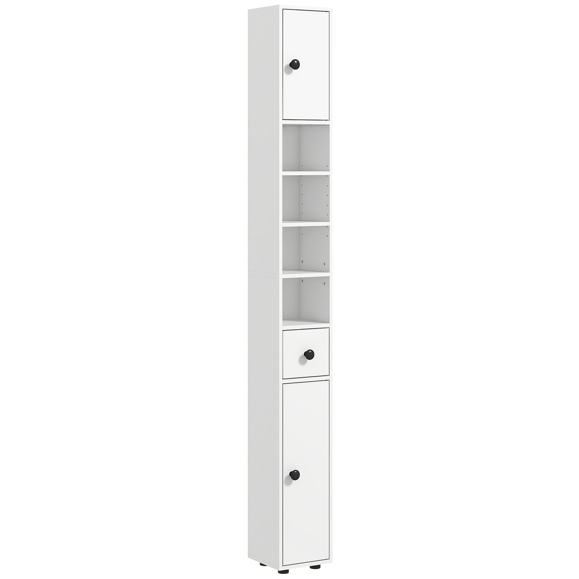 Photo of kleankin 180cm Slim Bathroom Cabinet with 9-layered Independent Storage for Family-friendly Storage  - White in White colour on a white background