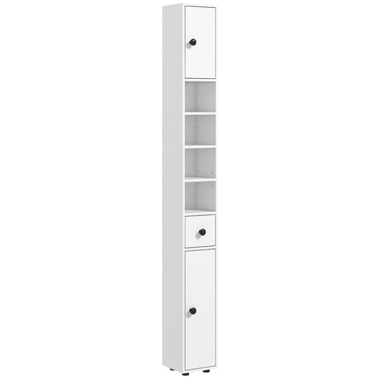 Photo of kleankin 180cm Slim Bathroom Cabinet with 9-layered Independent Storage for Family-friendly Storage  - White in White colour on a white background