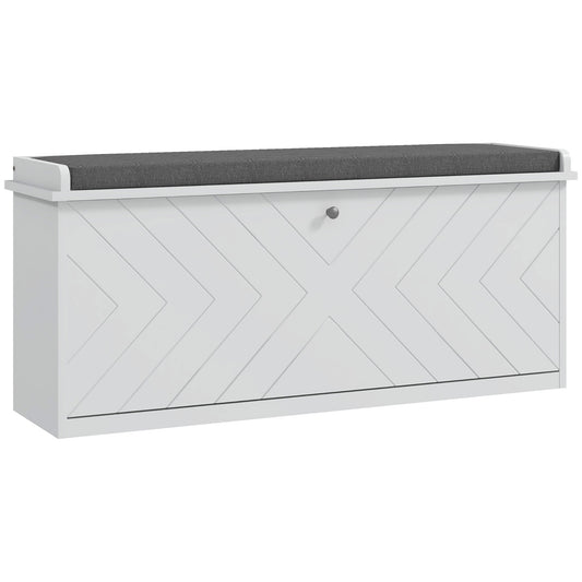 Photo of HOMCOM 10-Shoe Storage Bench, with Padded Top Seat - White/Grey in White/Grey colour on a white background