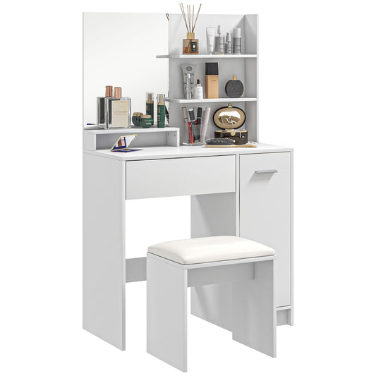 Photo of HOMCOM Dressing Table and Stool Set, with Storage - White in White colour on a white background