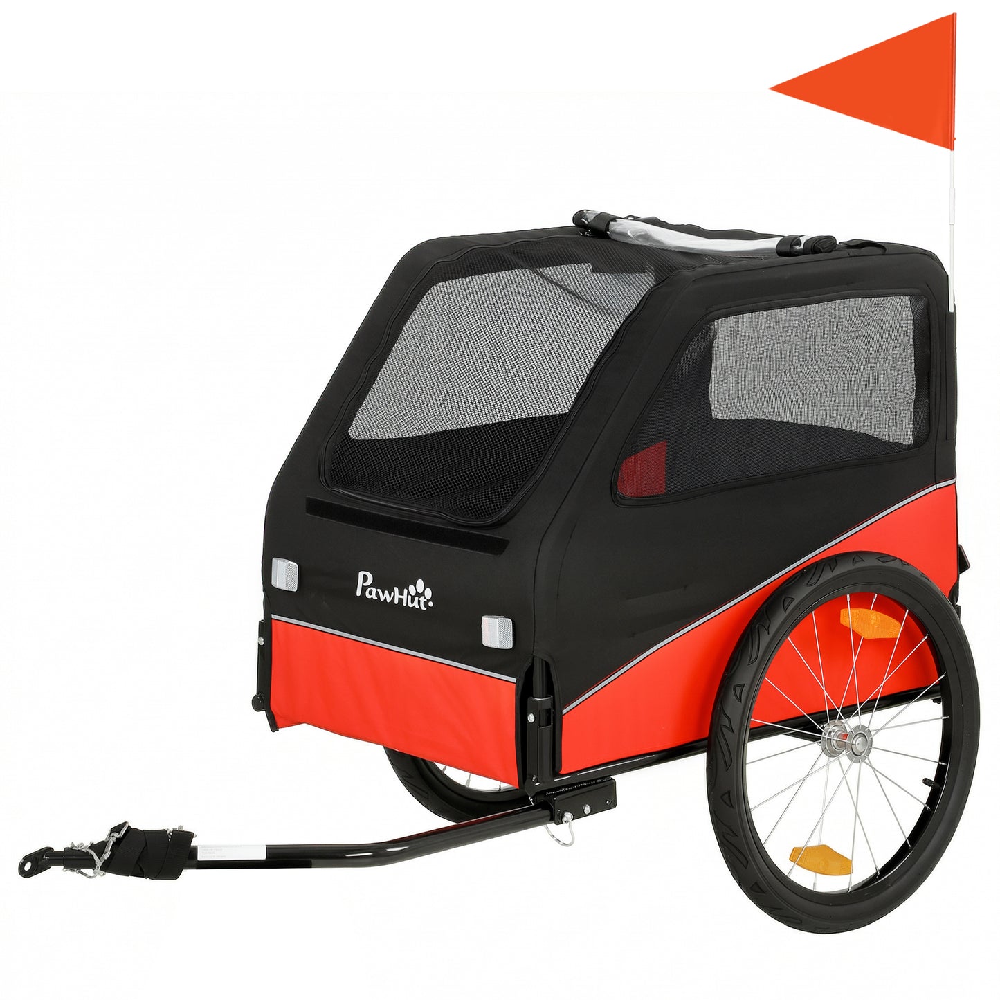 Photo of PawHut Dog Bike Trailer, Dog Cart Bicycle Carrier for Small and Medium Pets with 20" Inflatable Rubber Wheels, Red in Red colour on a white background