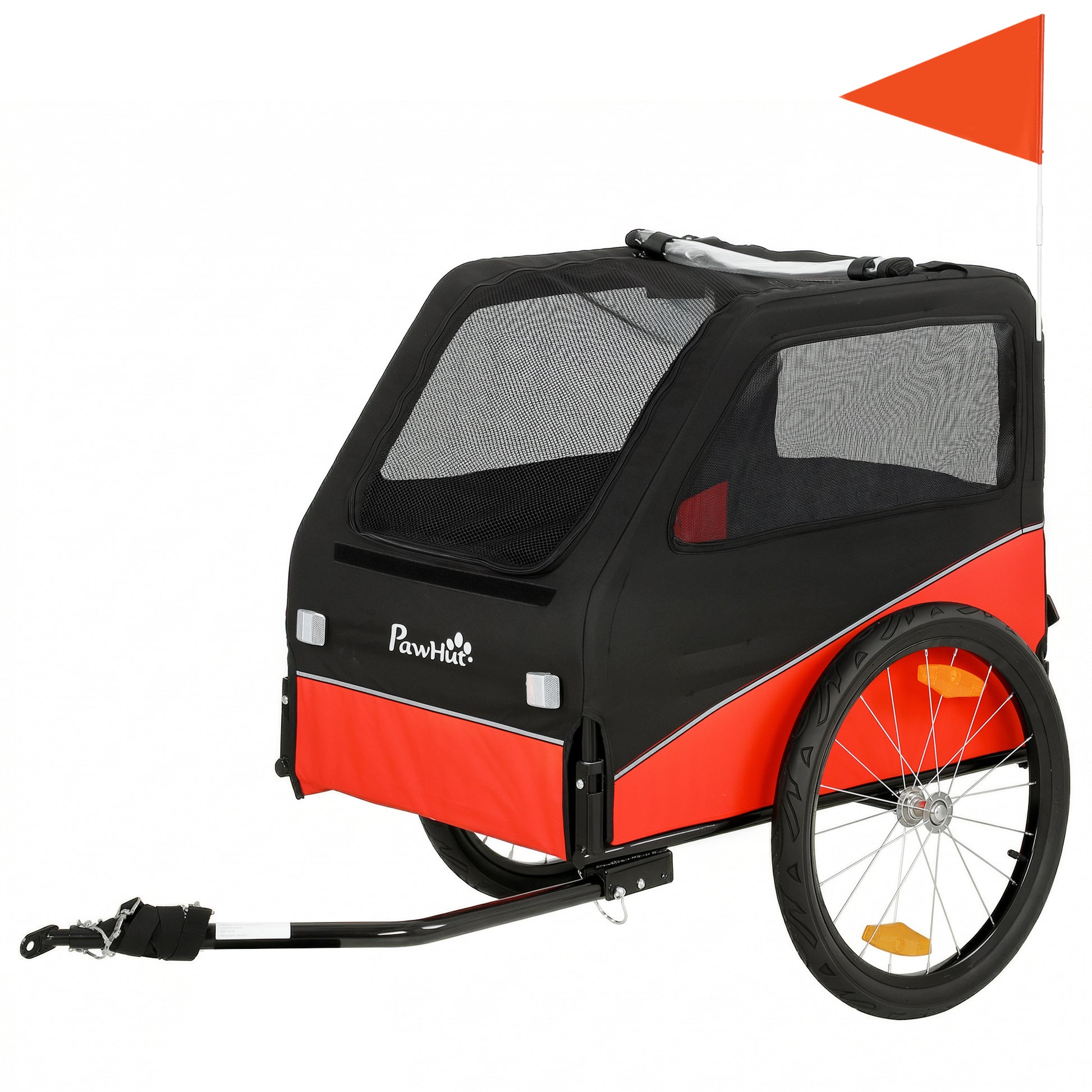Photo of PawHut Dog Bike Trailer, Dog Cart Bicycle Carrier for Small and Medium Pets with 20" Inflatable Rubber Wheels, Red in Red colour on a white background