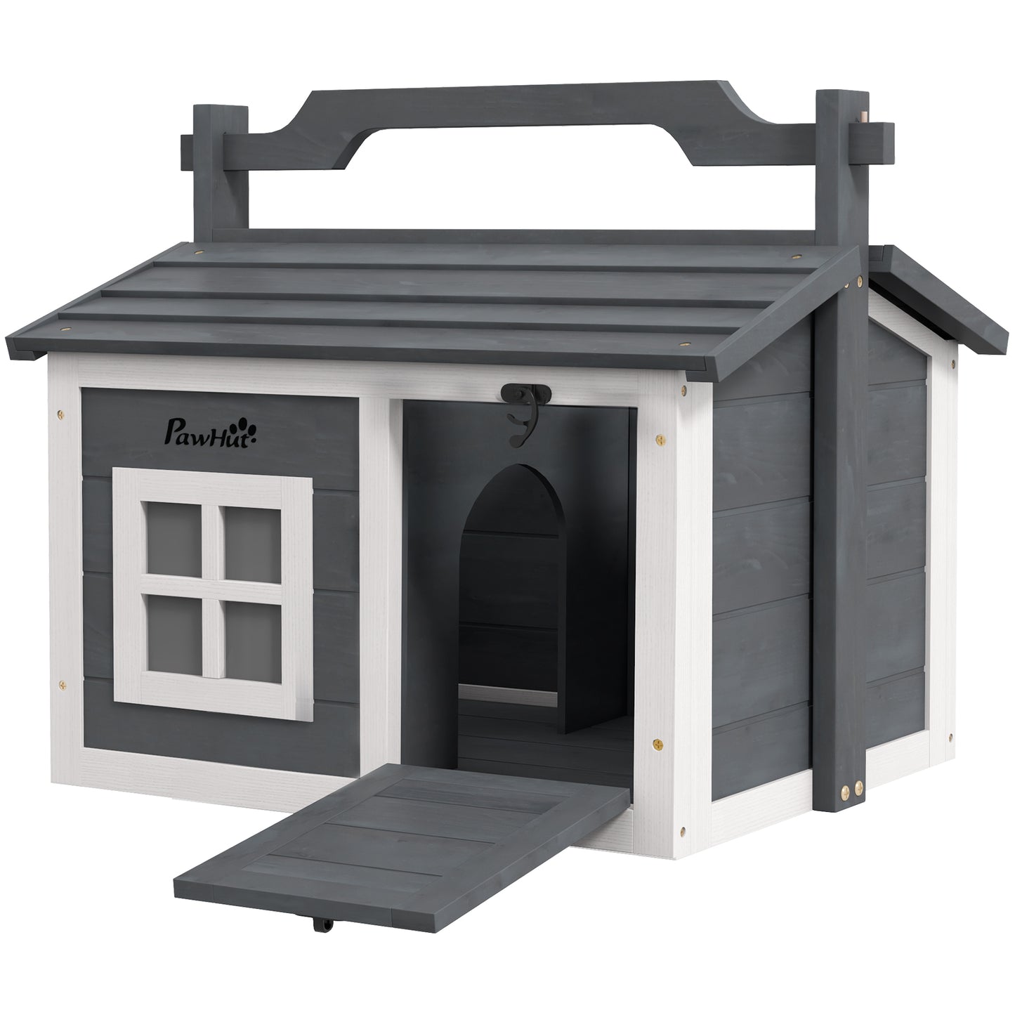 Photo of PawHut Indoor Rabbit Hutch, Portable Small Animal House Outdoor, with Top Handle, Openable Roof - Grey in Grey colour on a white background