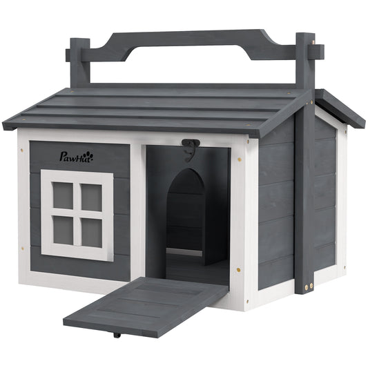 Photo of PawHut Indoor Rabbit Hutch, Portable Small Animal House Outdoor, with Top Handle, Openable Roof - Grey in Grey colour on a white background