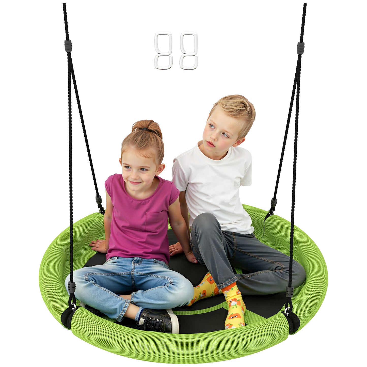 Photo of AIYAPLAY 100cm Diameter Nest Seat for Kids with Height Adjustable Hanging Ropes for Outdoor, Playground, Garden, Green in Green colour on a white background