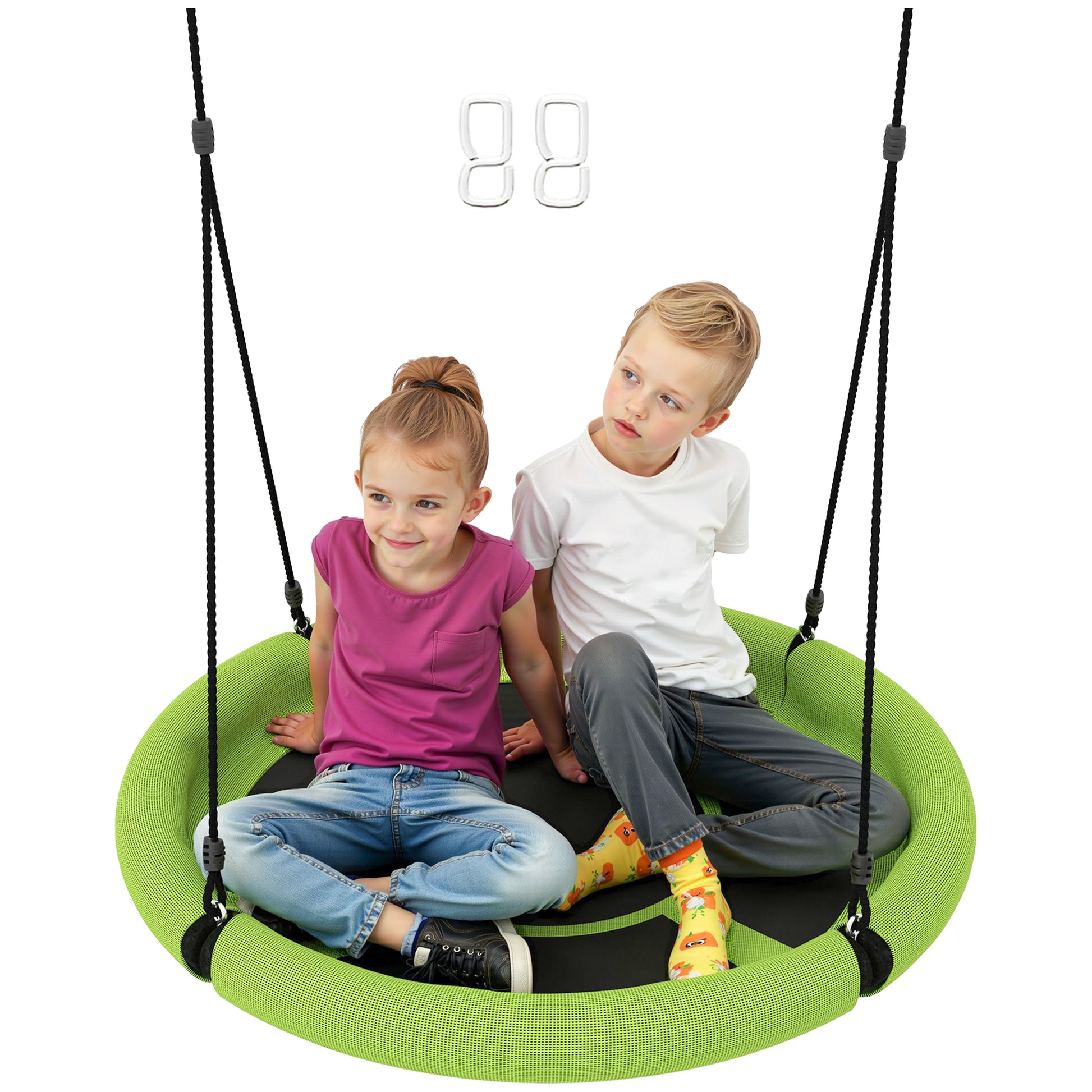 Photo of AIYAPLAY 100cm Diameter Nest Seat for Kids with Height Adjustable Hanging Ropes for Outdoor, Playground, Garden, Green in Green colour on a white background