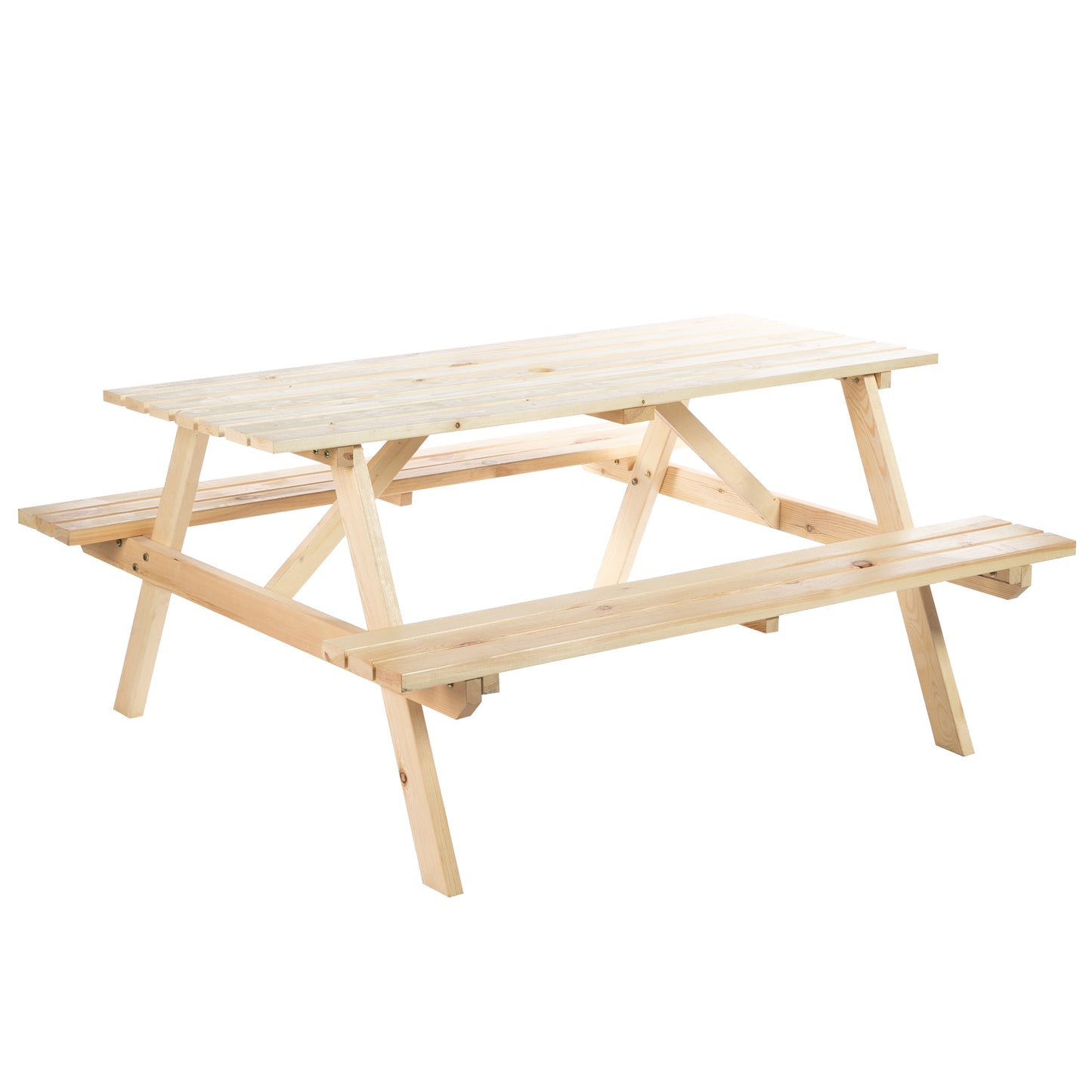 Photo of Outsunny 6 Seater Wooden Picnic Table Bench for Outdoor Garden or Patio with Parasol Cutout 150 cm Natural Wood Finish in Finish colour on a white background
