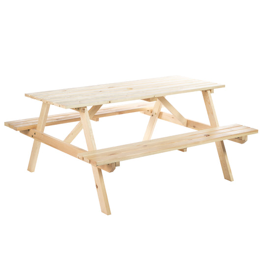 Photo of Outsunny 6 Seater Wooden Picnic Table Bench for Outdoor Garden or Patio with Parasol Cutout 150 cm Natural Wood Finish in Finish colour on a white background