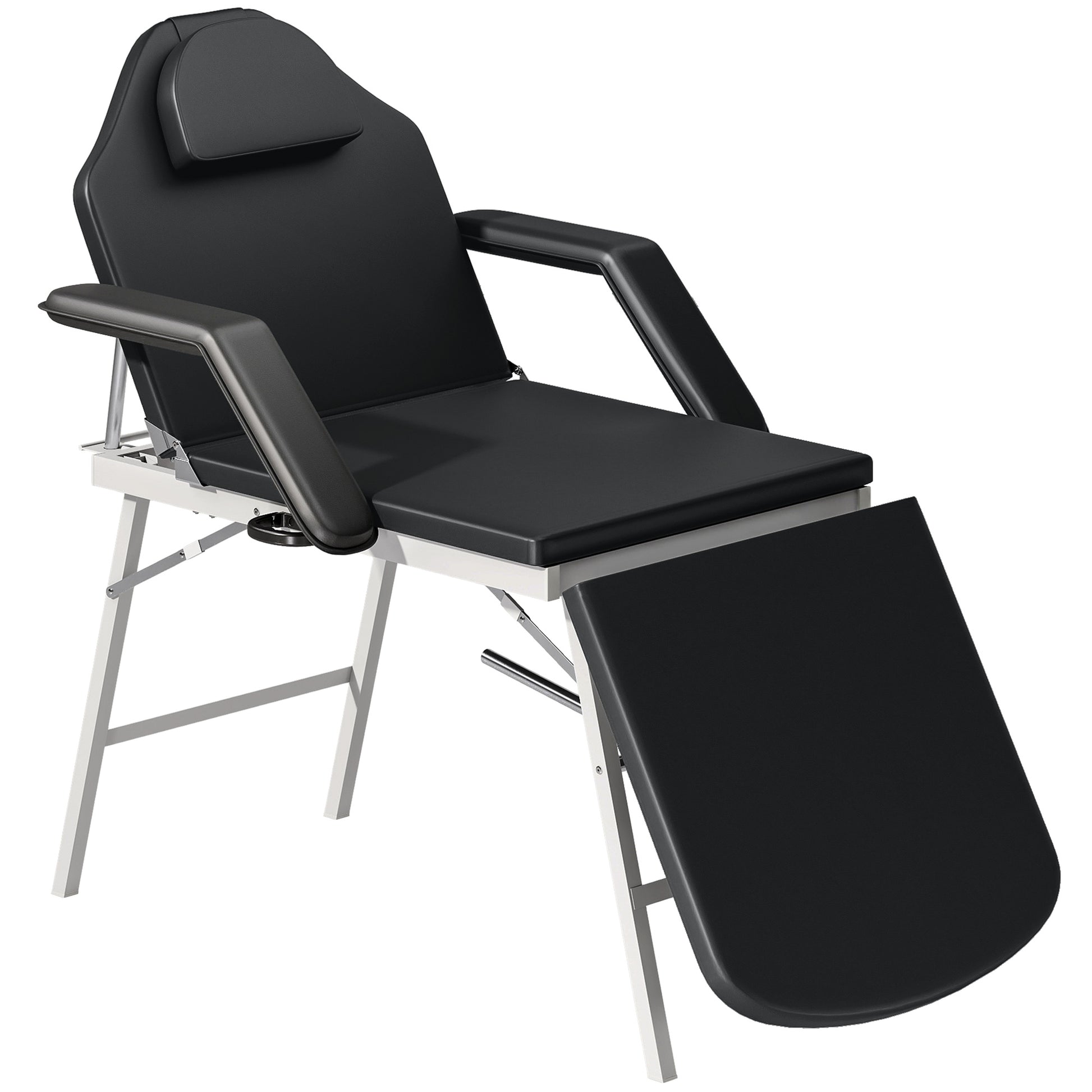 Photo of HOMCOM Portable Massage Table, 3 Section Adjustable Beauty Bed, Foldable Massage Bed with Face Hole, Recliner Chair with Removable Headrest and Armrests for Spa, Lash, Tattoo, Black in Black colour on a white background
