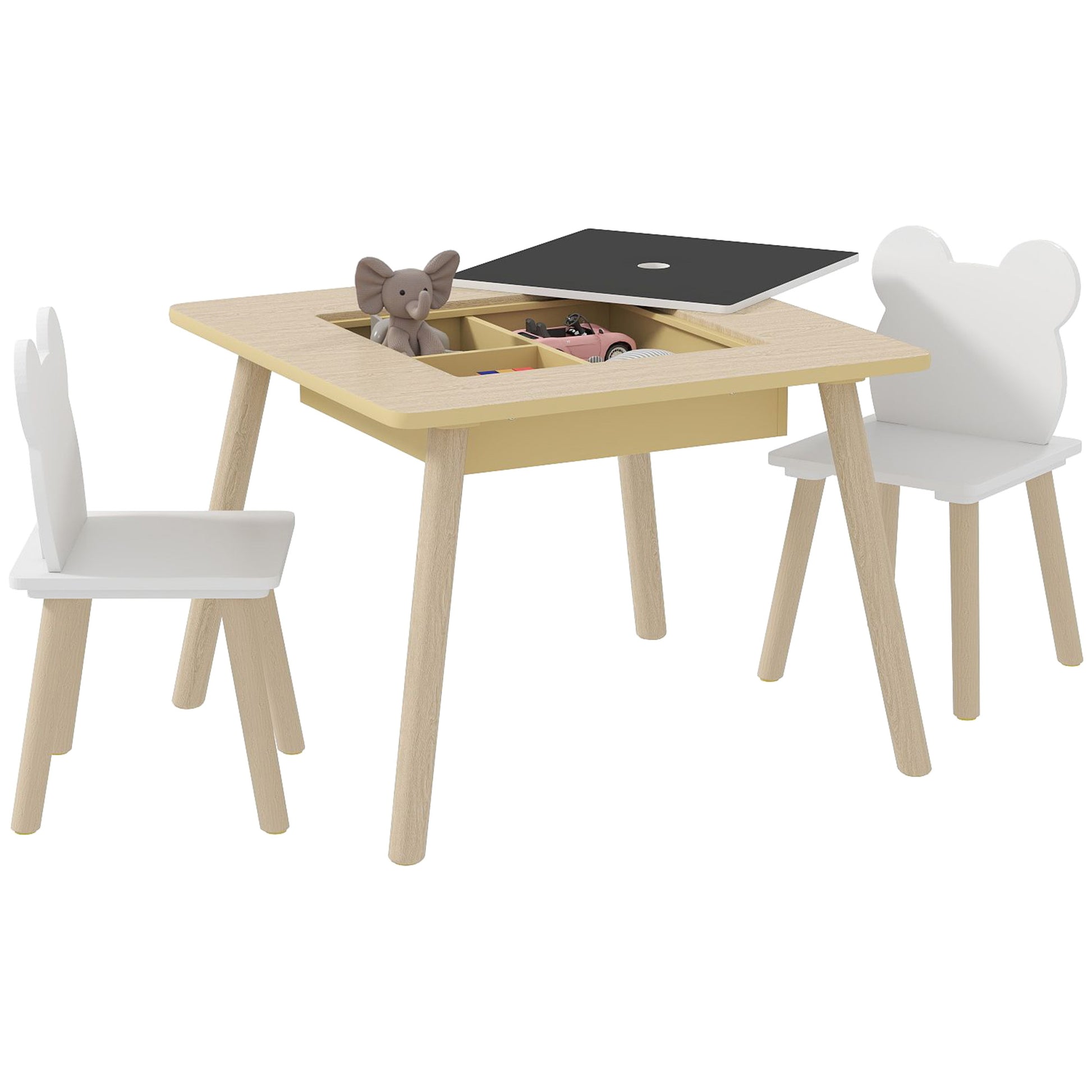Photo of AIYAPLAY 3-Piece Kids Table and Chairs Set with Convertible Desk and Storage Grid, Kids Activity Table for Nursery, Playroom in Playroom colour on a white background