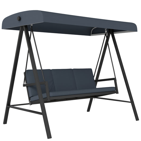 Photo of Outsunny Three-Seat Garden Swing Chair, with Adjustable Canopy - Dark Grey in Grey colour on a white background