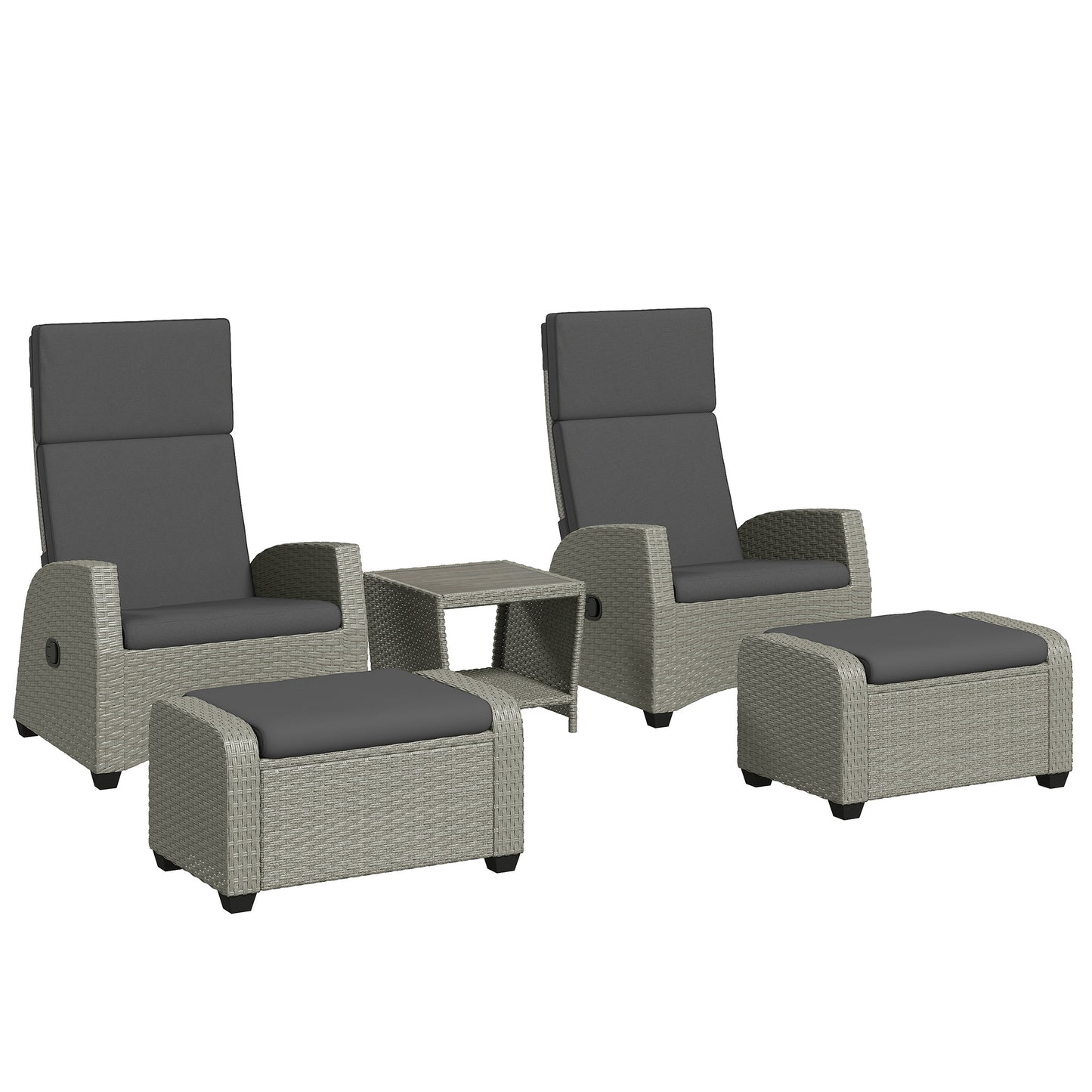Photo of Outsunny 5-Piece Rattan Garden Furniture Set with Cushions - Charcoal Grey in Grey colour on a white background