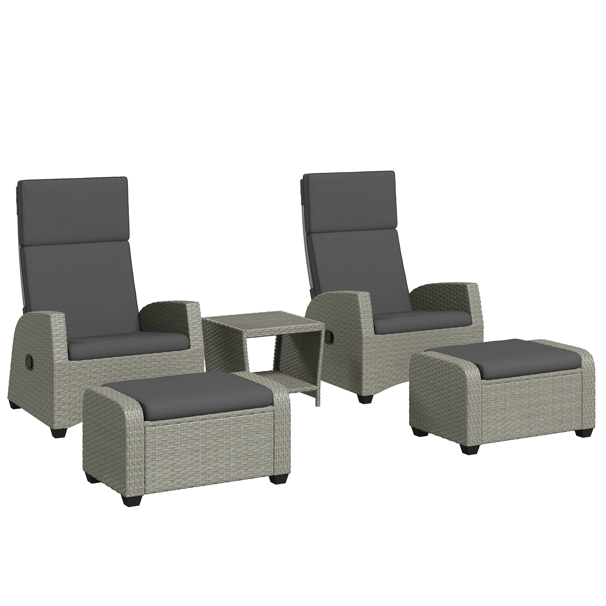 Photo of Outsunny 5-Piece Rattan Garden Furniture Set with Cushions - Charcoal Grey in Grey colour on a white background